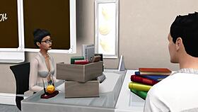 Young Teacher Helps Student To Correct Grades