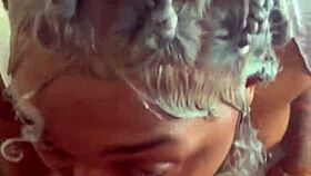 Ebony woman gives sloppy super head with gagging and ball licking on monster cock