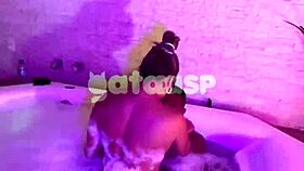 Hotwife teases bareback ride with black stud in tub