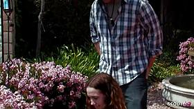 Wow, redhead teen seduces old guy for sloppy fuck! 😏