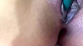 I grab a young brunette with big tits for double vaginal action on monster cocks 😏