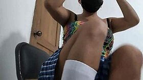 Old Stepmother Fantasizes As Student, Masturbates Big Pussy With Dildo At Home