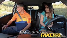 Cute Miriam Gives Blowjob in Fake Driving School Car