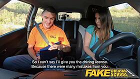 Cute Miriam Gives Blowjob in Fake Driving School Car