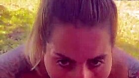 in the park, she deepthroats my cock and swallows cum like a good girlfriend.