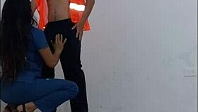 Janitor Seduced by Nurse, Fucks Her Hard Standing in Office Hallways