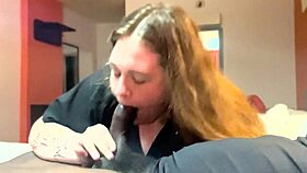 Tall BBW Gives Sloppy Blowjob to BBC