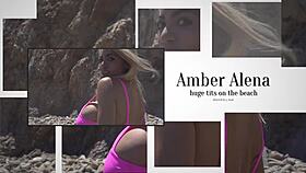 Amber Alena shows off her giant tits on the beach 😎