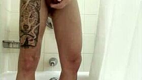 Intense bath session escalates with groping touches turning into a steamy handjob climax.