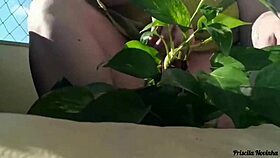 Watering Plants Naked On Balcony, Big Natural Tits Exposed For Viewers!