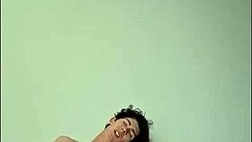 horny skinny young girl masturbates big cock on sunny bed day