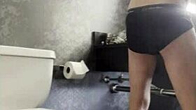 Intense bath session escalates with groping touches turning into a steamy handjob climax.