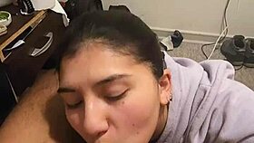 My girlfriend gives a quick blowjob and can't let go of my cock!