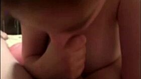 This amateur chick with big natural boobs goes hardcore sucking and fucking until she gets a creampie