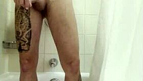 Intense bath session escalates with groping touches turning into a steamy handjob climax.