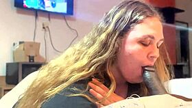 Tall BBW Gives Sloppy Blowjob to BBC