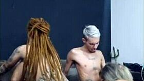 A Ruiva De Dread Rides Friend While Wife Blows In Cuckold Group