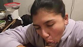 My girlfriend gives a quick blowjob and can't let go of my cock!