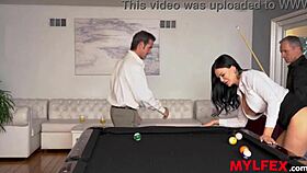 bombastic secretary plays billiard with bosses, gets deepthroat and double penetration