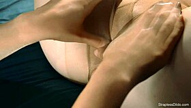 Intense pussy licking in pantyhose, bent over and missionary with dildo