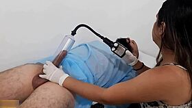 I'm the doctor massaging my patient's dick to make it bigger, and now I'm excited and want him to put it all in