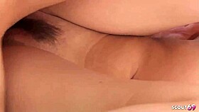 Japanese teen Linoa in nylon pantyhose experiences multiple squirts during JAV casting session.