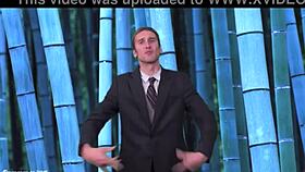 Naked weather girl undresses publicly, teasing with ripped clothes.