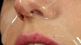 Nasty Babe Sucks Sperm Load In Bukkake Facial