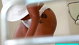 i'm the horny ebony masseuse rubbin my hairy pussy in the shower, close up wet