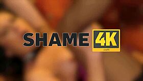 I caught brunette milf xenia nice masturbating in stockings, then fucked her with young british cock