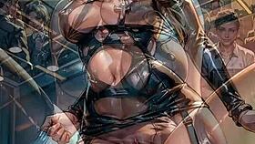 Blonde in bodycon flashes her pussy at the nightclub.