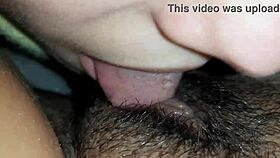 lesbian hairy pussy eating close up