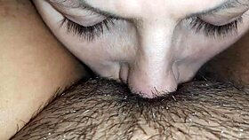 lesbian hairy pussy eating close up