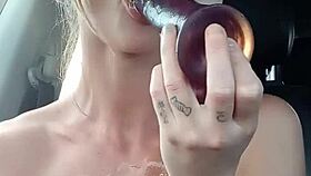 Big Tits Exposed In The Car During Public Nudity