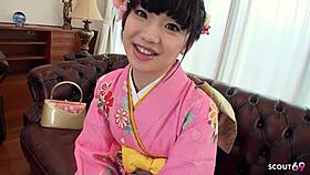 geisha teen seduces with hairy pussy at casting