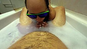 Married neighbor bathes with me! Big tits sucking!