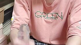 Shemale Ting Xuan performs blowjob on dildo