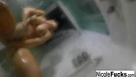 hot pornstar nicole aniston enjoys a steamy shower with blonde big tits masturbation.