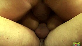 Slut with big tits jerks off two guys before they fuck her holes.