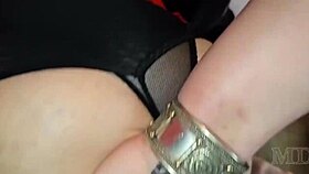 Stepmom and stepdaughter in lesbian orgy with guys.