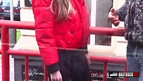 Hey, check out Sarah Smith tasting that big cock in public with her big tits bouncing.