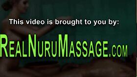 The cougar masseuse gives a titty fuck during the nuru massage