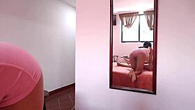 Stepsister in pink shorts shows me cowgirl for the first time