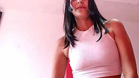 Stepsister in pink shorts shows me cowgirl for the first time