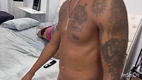 Married blonde has fun with black guy in bedroom