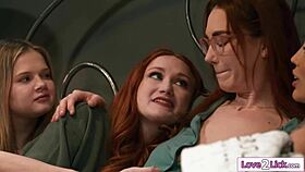 redhead milf stepmom has sex with her stepdaughter and bffs