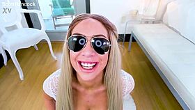 sunny chase's big tits blonde blue eyes suck huge cock no hands and swallow cum