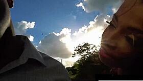 Two sexy black chicks from the Midwest sucking a big dick in Miami.