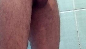 teen jerks off to big cock in bath, imagining facial and cumshot orgasm.