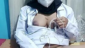 High school girl touches her hairy pussy before school